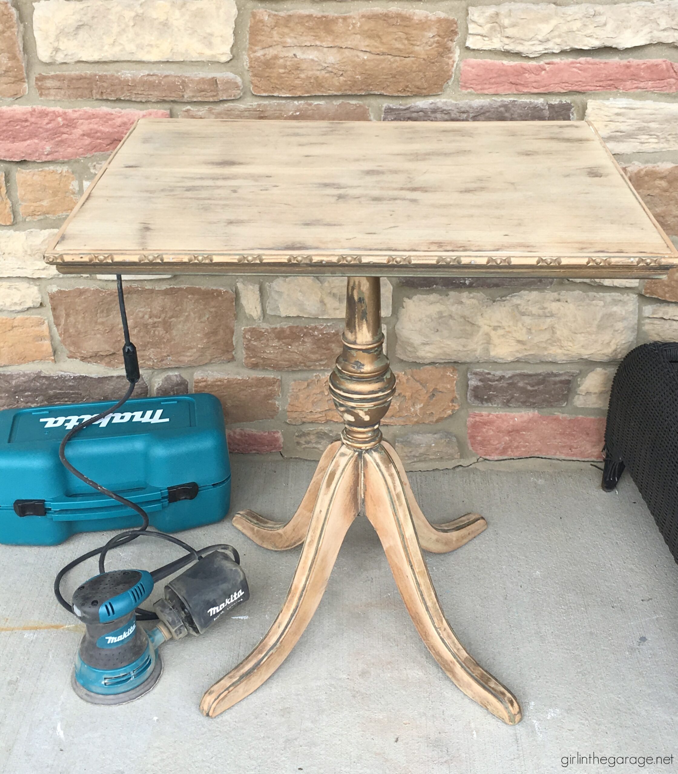 Rescue a poorly-painted antique and transform it into a beautiful French Country side table. Step by step tutorial by Girl in the Garage