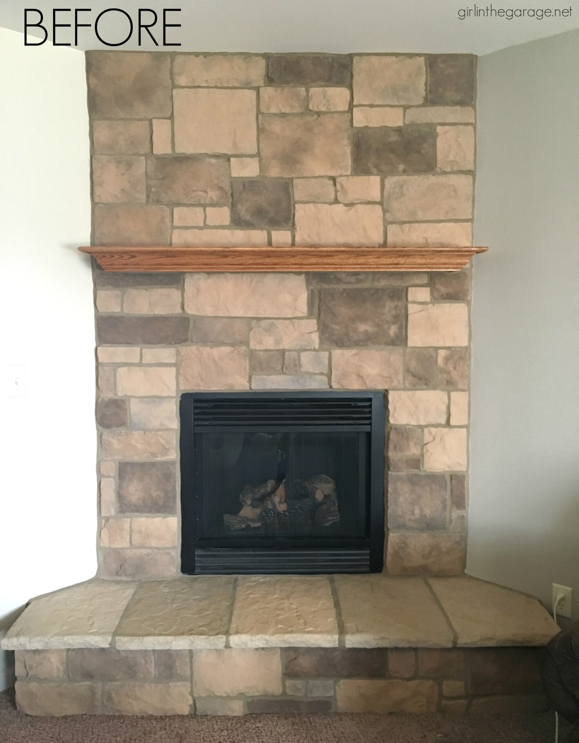 How to easily paint a stone fireplace white with helpful Purdy products meant for rough surfaces. #ad DIY makeover ideas by Girl in the Garage