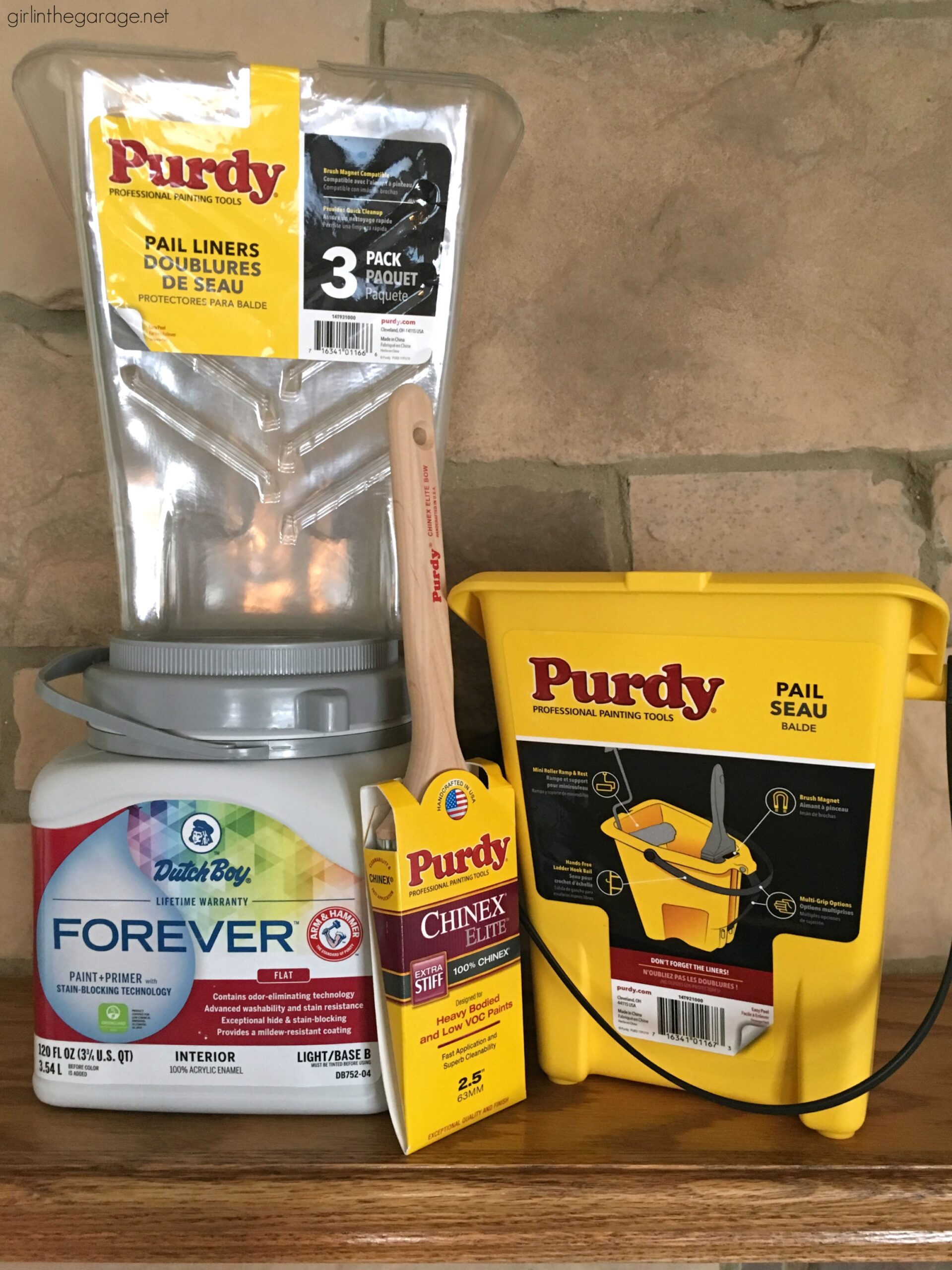 How to easily paint a stone fireplace white with helpful Purdy products meant for rough surfaces. #ad DIY makeover ideas by Girl in the Garage