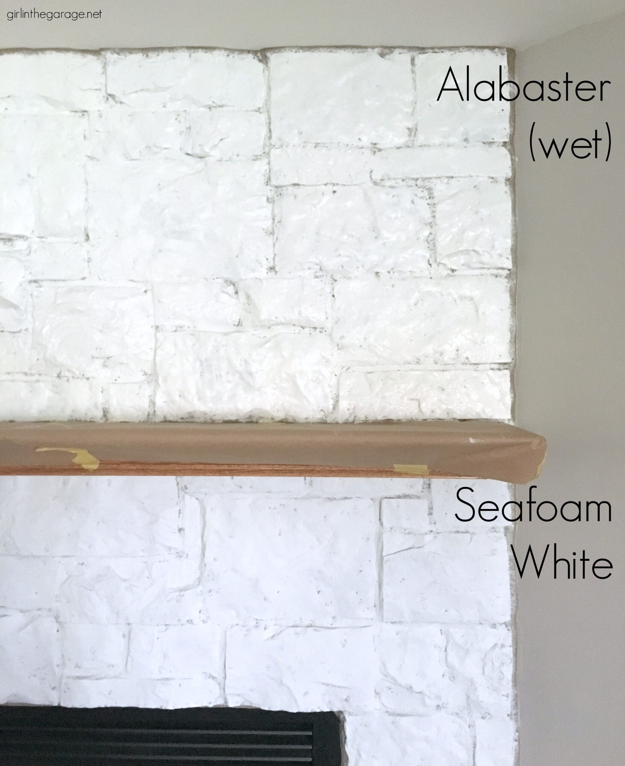 How to easily paint a stone fireplace Alabaster white with helpful Purdy products meant for rough surfaces. #ad DIY makeover ideas by Girl in the Garage