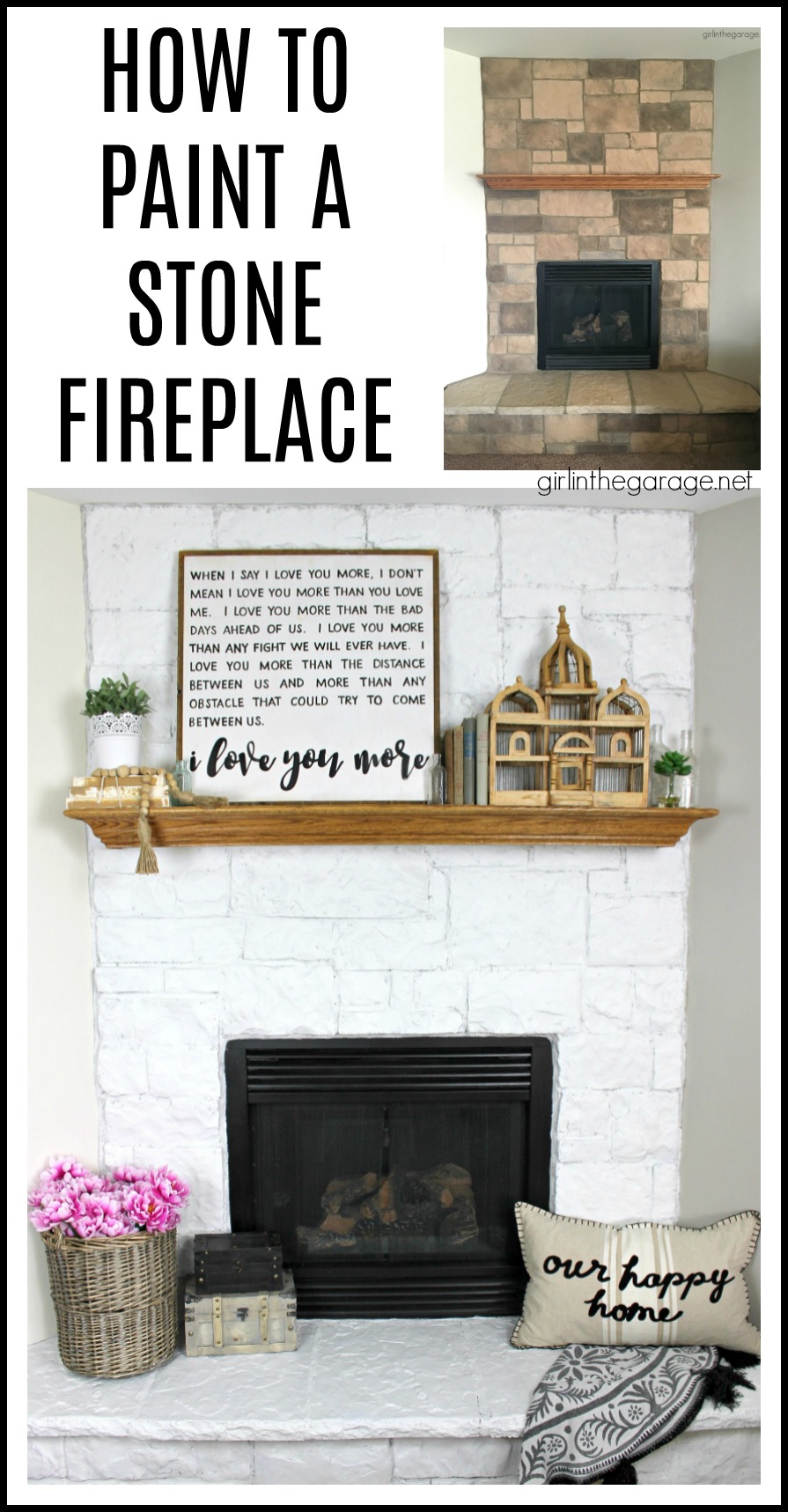 How to Paint a Stone Fireplace White - Girl in the Garage