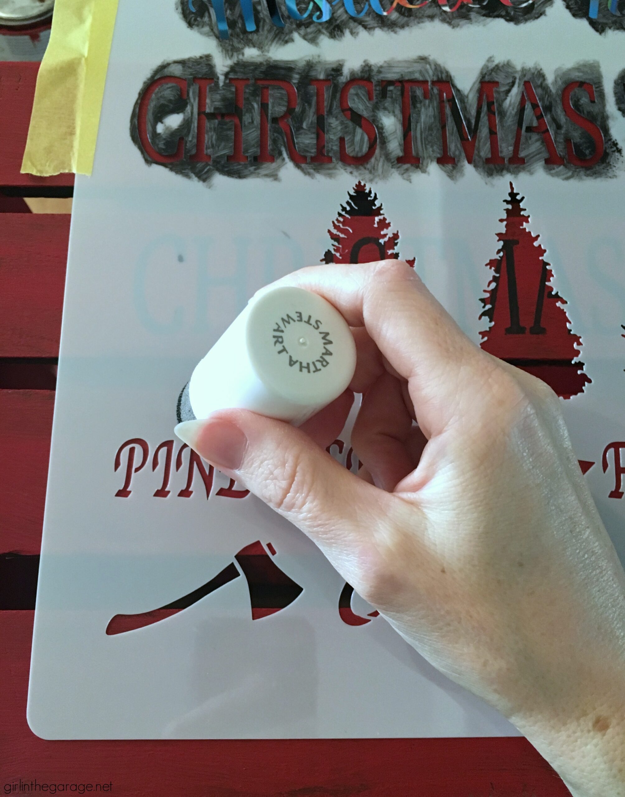 How to paint holiday crates - Learn how to stencil wooden crates for both fall and Christmas decor. Step by step tutorial by Girl in the Garage.