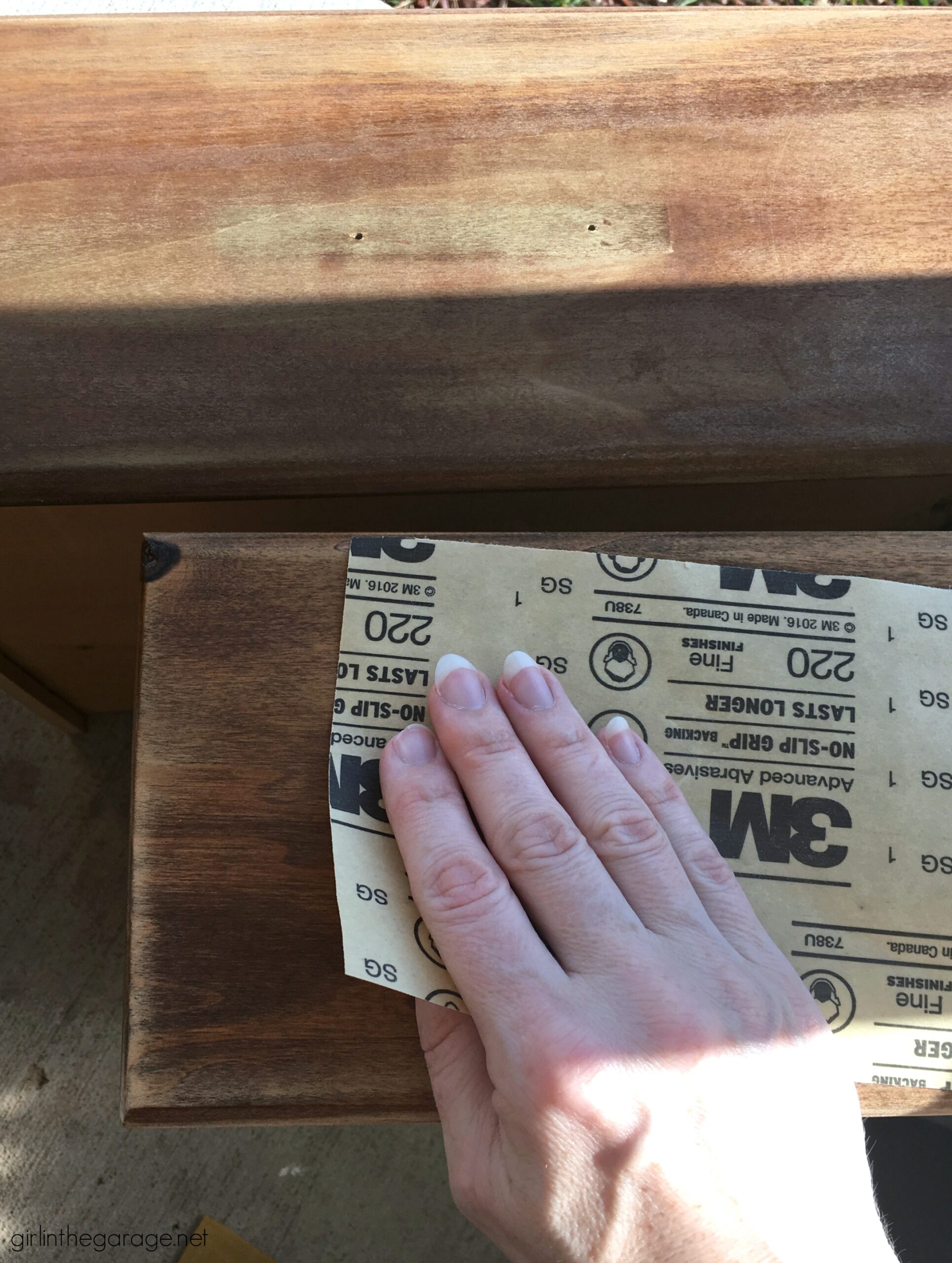 Learn how to refinish a dresser with Minwax products including Vintage Blue, the 2021 Color of the Year. Add faux-aged copper pulls and map paper lined drawers for the finishing touch. #ad DIY makeover ideas by Girl in the Garage