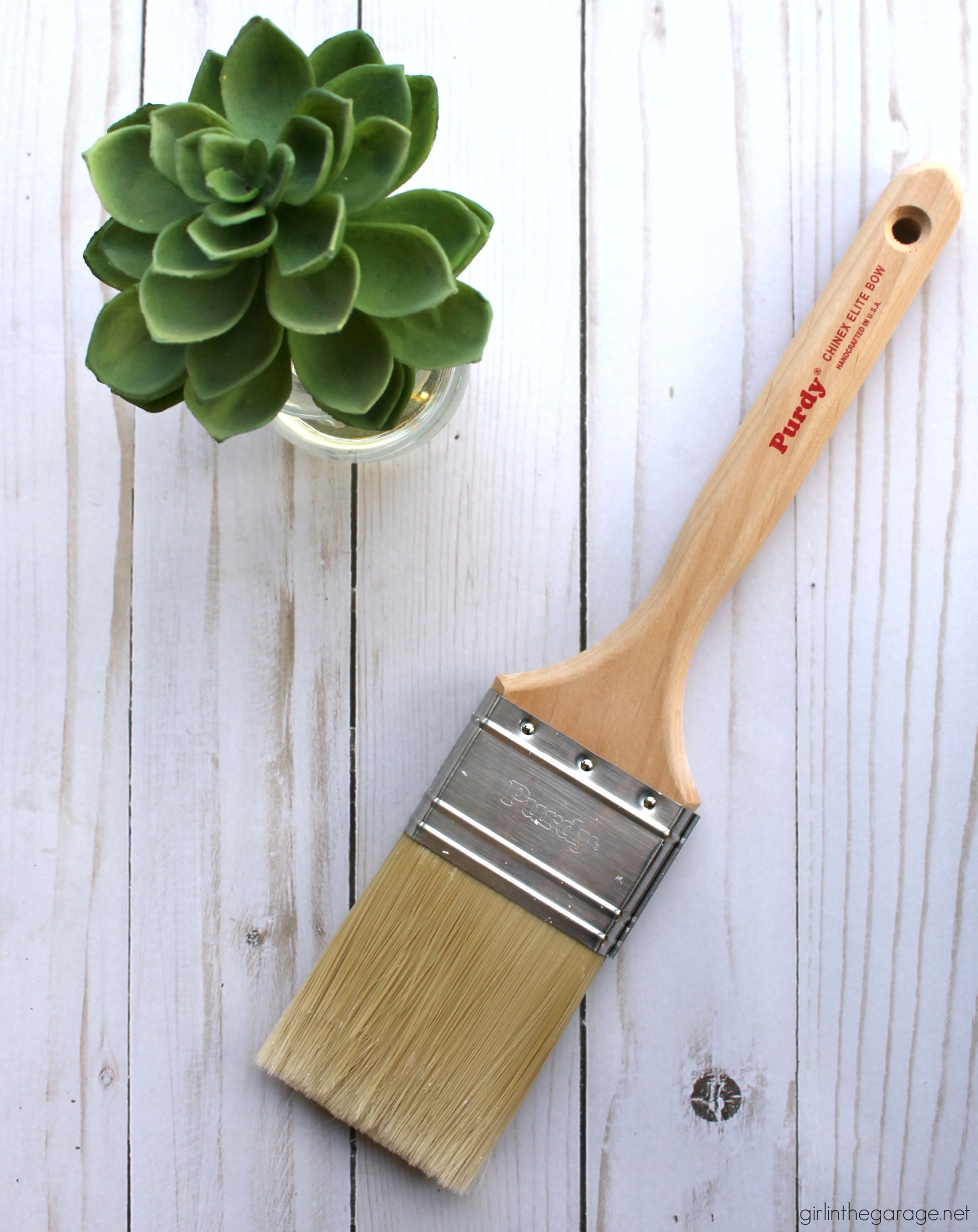 How to choose the right paint brush for your next project. Confidently paint furniture, walls, trim, brick, and cabinets with Purdy painting tools. #ad DIY painted furniture and decor ideas by Girl in the Garage