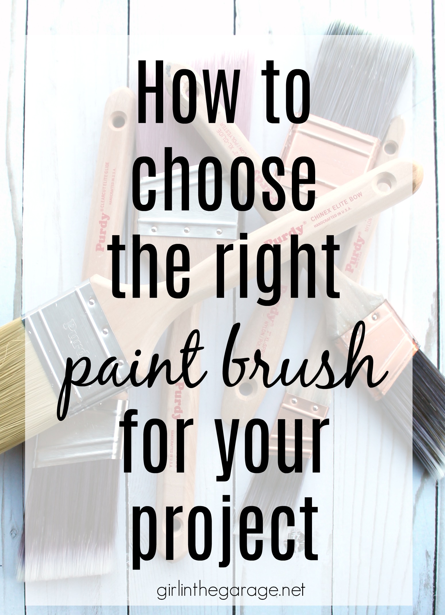 How to choose the right paint brush for your next project. Confidently paint furniture, walls, trim, brick, and cabinets with Purdy painting tools. #ad DIY painted furniture and decor ideas by Girl in the Garage