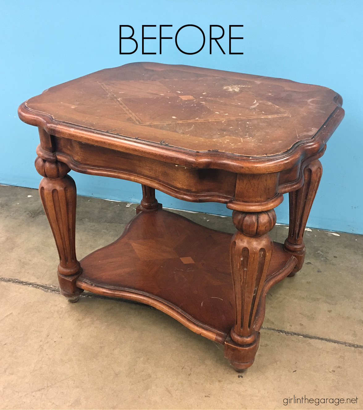 Thrifted table makeover painted in a driftwood finish with Chalk Paint - Painted furniture ideas by Girl in the Garage