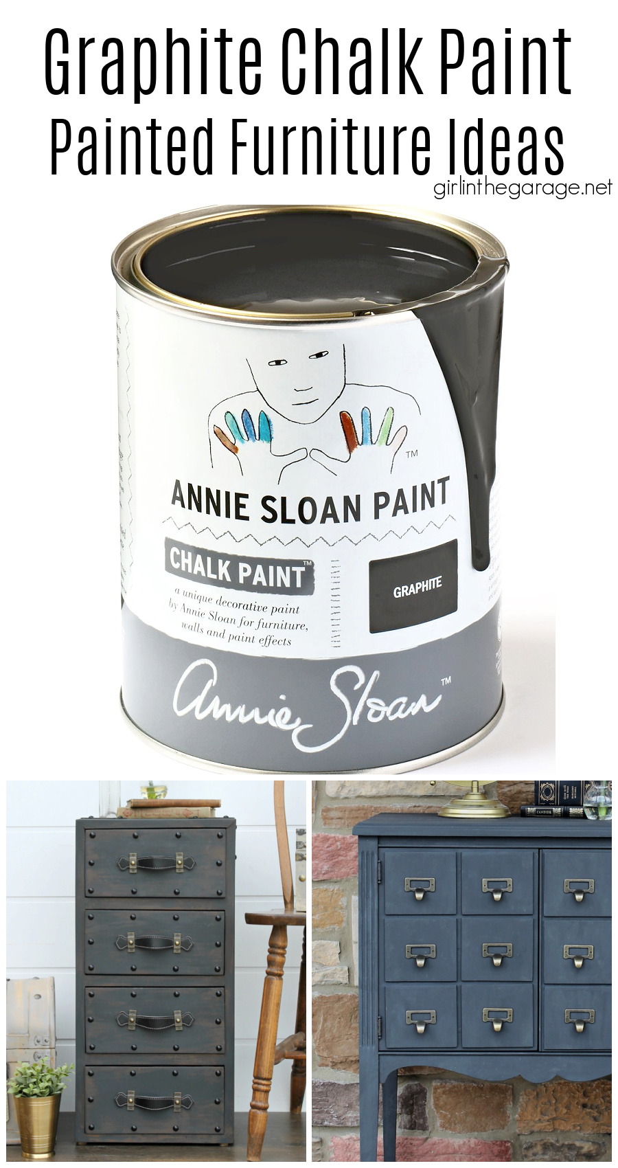 Learn all about Graphite Chalk Paint by Annie Sloan - including how to best use it and seal it. Also see stunning Graphite painted furniture ideas. By Girl in the Garage