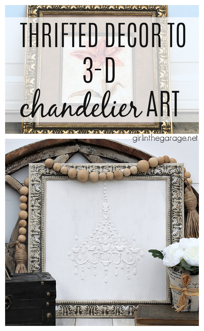 Learn how to make custom 3D chandelier wall art with a raised stencil technique and Chalk Paint. Beautiful French vintage decor by Girl in the Garage