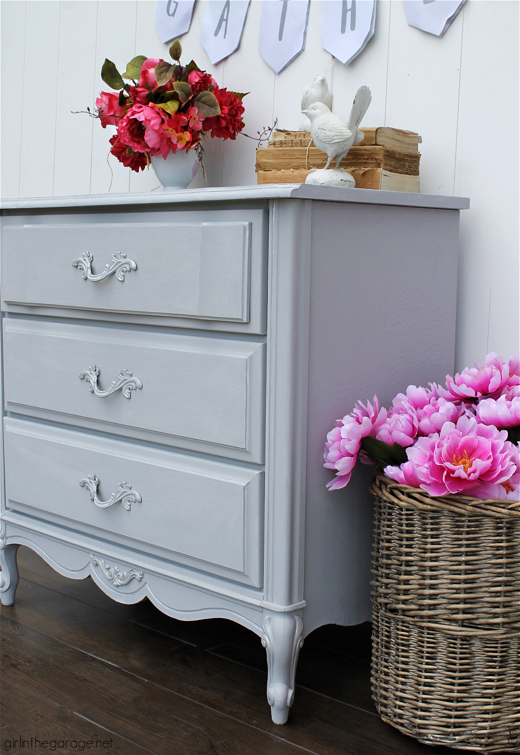 YES you can paint laminate furniture! Learn how to prep and paint laminate furniture with Chalk Paint for beautiful results. Painted furniture ideas by Girl in the Garage