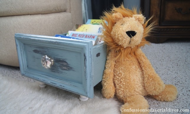 Repurposed drawer to book storage by Confessions of a Serial DIYer