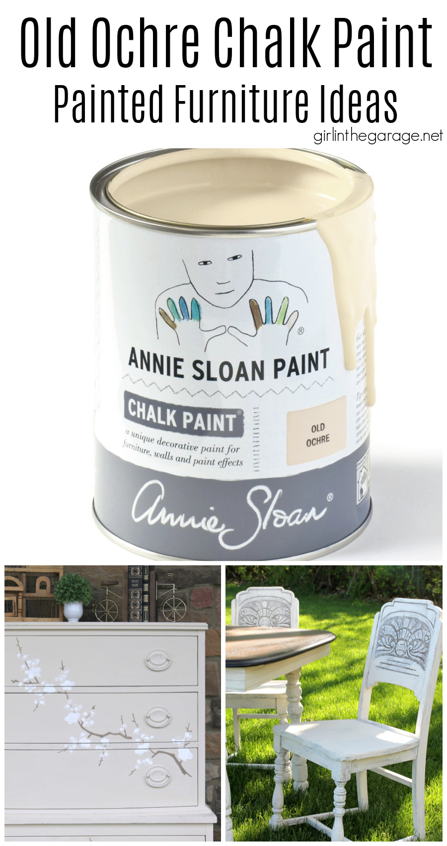 Beautiful painted furniture ideas in Old Ochre Chalk Paint by Annie Sloan. Dressers, vanities, cabinets, and more. By Girl in the Garage