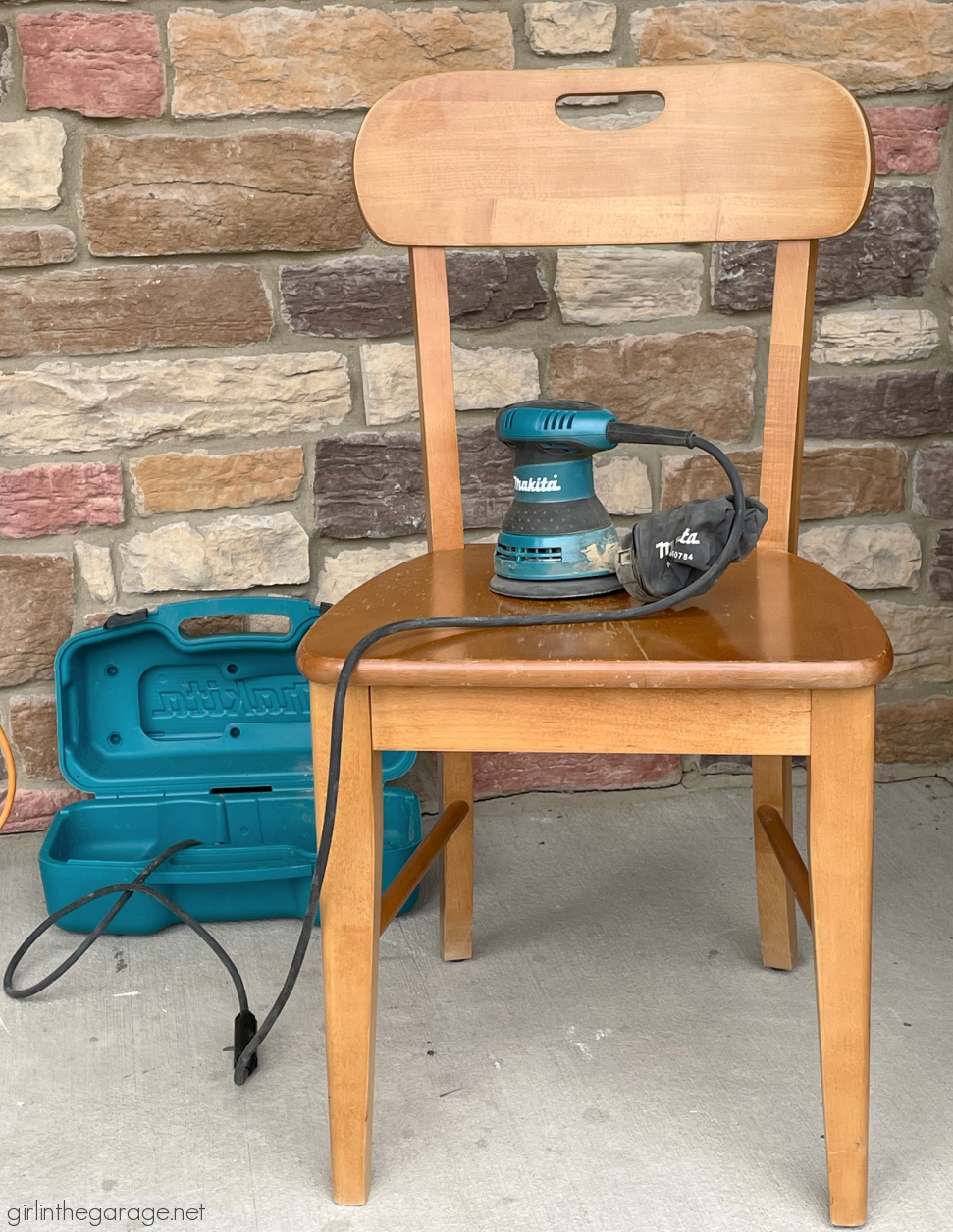 Learn how to stain and paint a wood chair for beautiful results. Step by step DIY tutorial by Girl in the Garage.