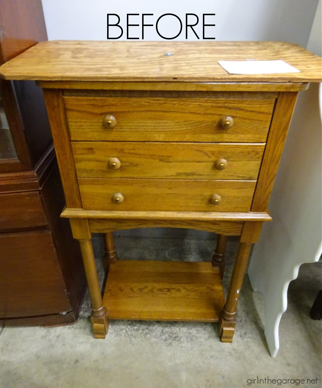 A thrifted cabinet updated in Rustoleum Chalked Paint - Honest review by Girl in the Garage