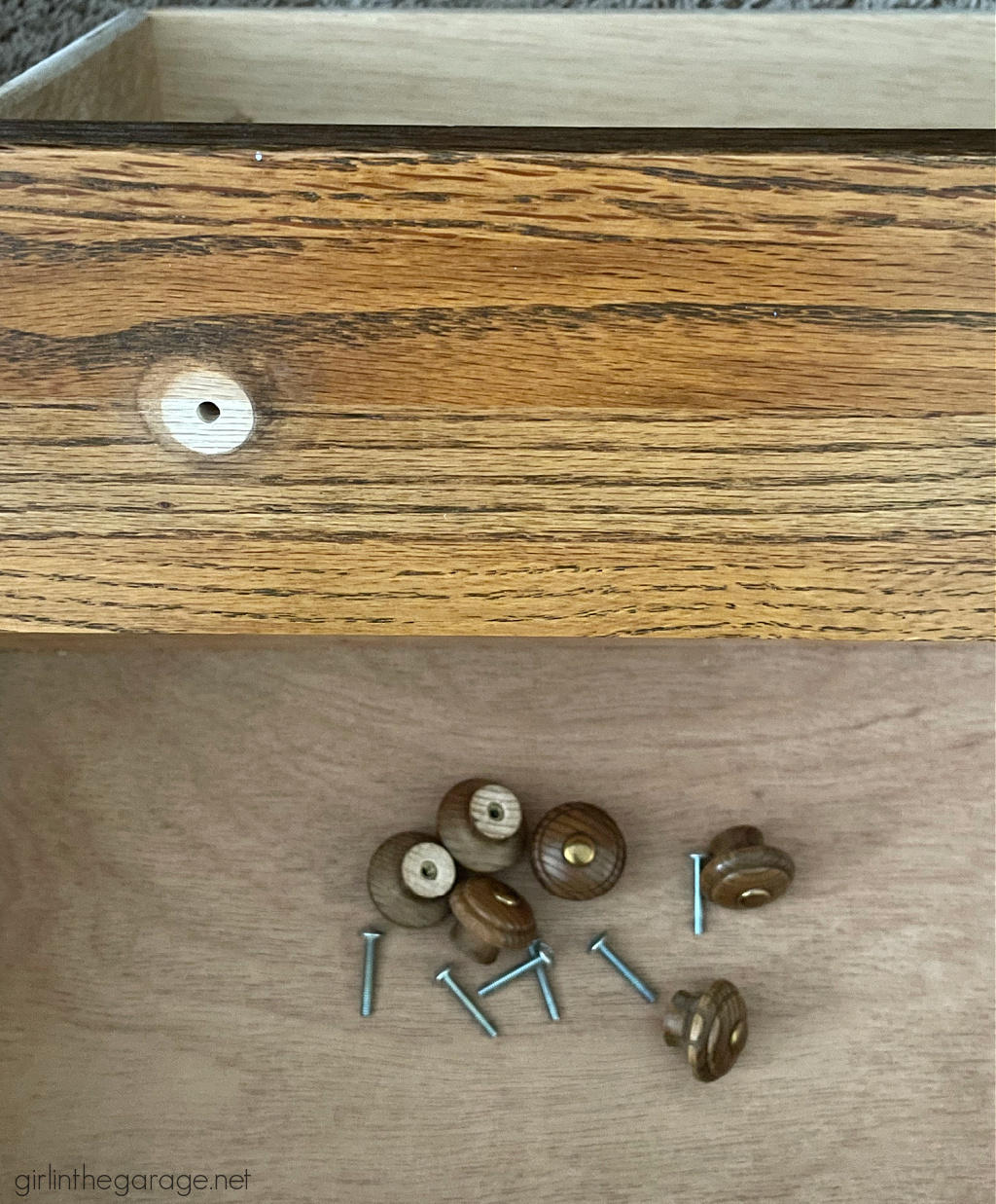 Remove old drawer pulls - Girl in the Garage