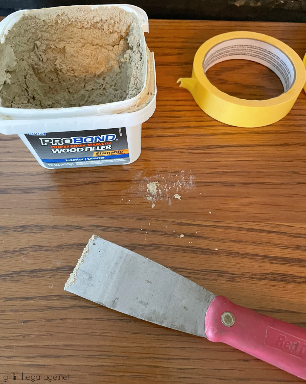 Wood filler in old cabinet holes - Girl in the Garage