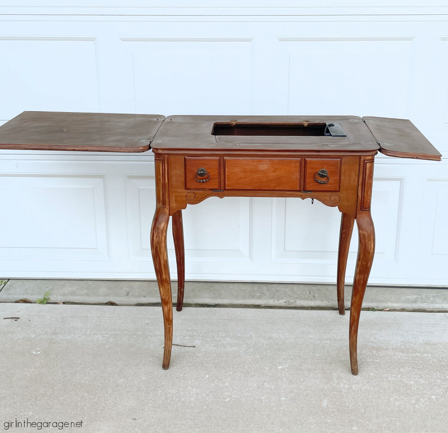 How to repurpose an old sewing machine table into a gorgeous desk - Girl in the Garage