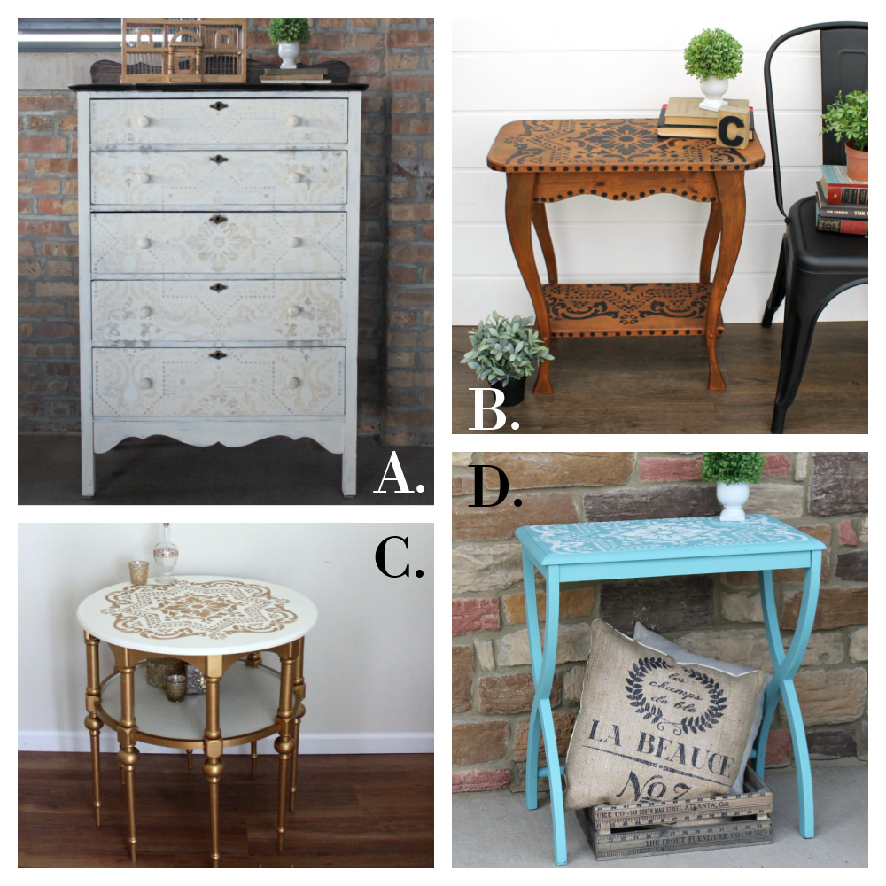 Stenciled furniture projects by Girl in the Garage