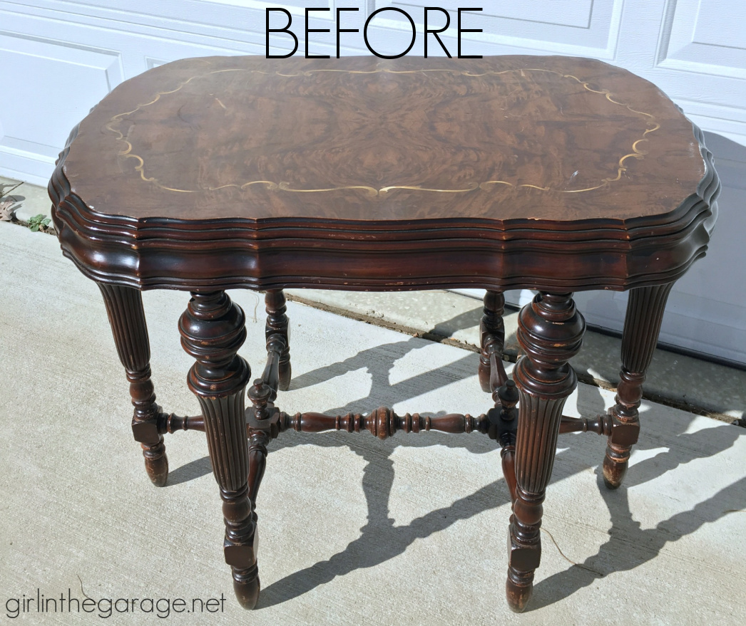 Learn how to refinish an antique parlor table and learn from my past mistakes from when I first painted this table years ago. By Girl in the Garage