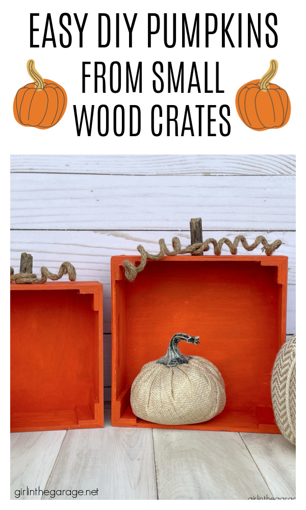 Learn how to make adorable painted crate pumpkins for easy DIY fall decor. Tutorial by Girl in the Garage