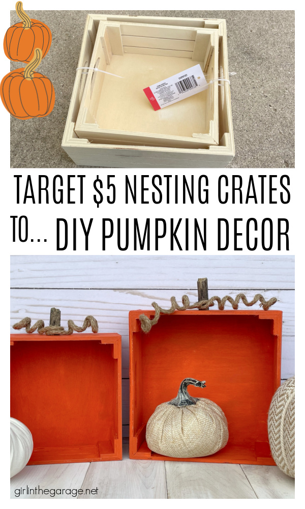 Learn how to make adorable painted crate pumpkins for easy DIY fall decor. Tutorial by Girl in the Garage