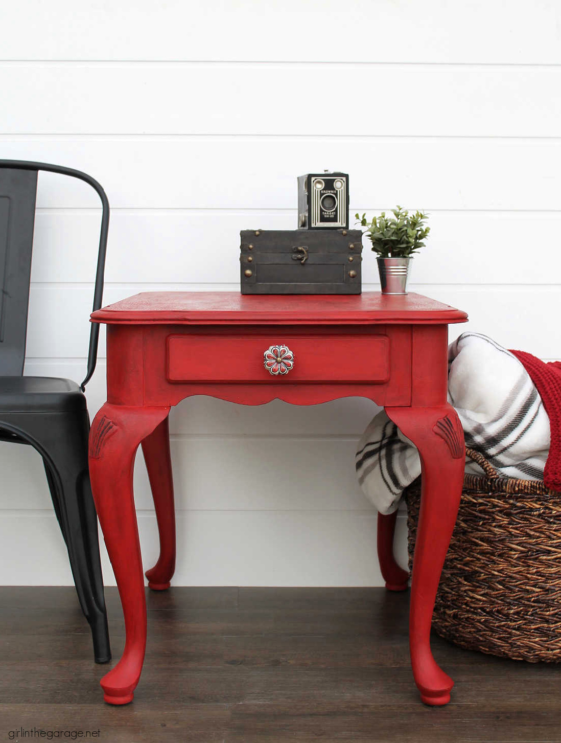 Bold red painted table with Chalk Paint and clear and black wax for drama. DIY tutorial by Girl in the Garage