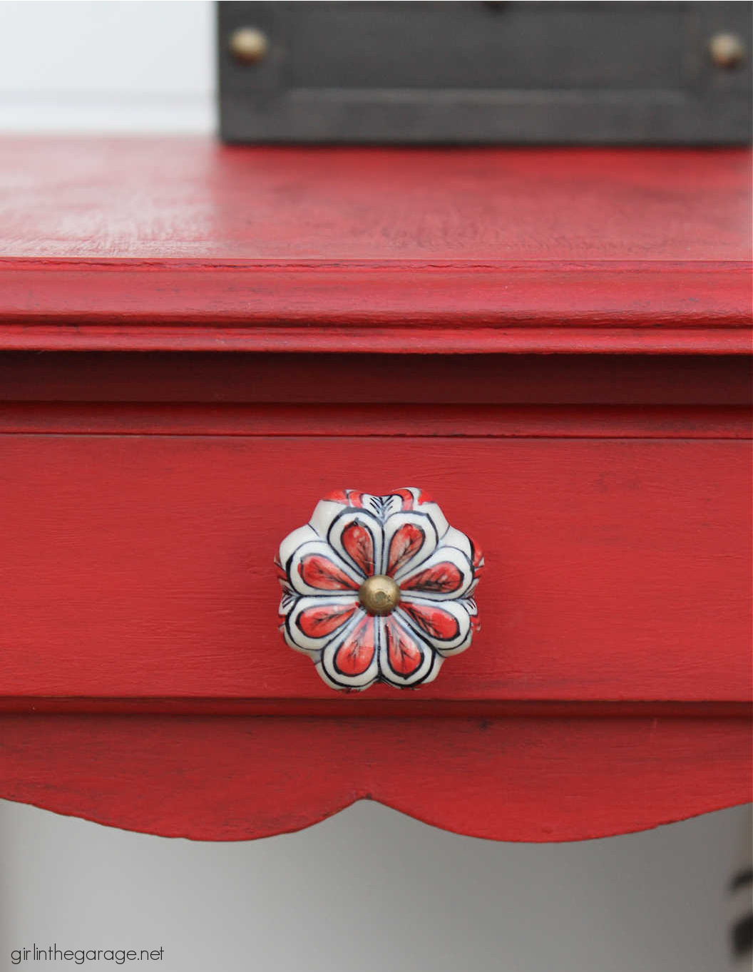 Bold red painted table with Chalk Paint and clear and black wax for drama. DIY tutorial by Girl in the Garage