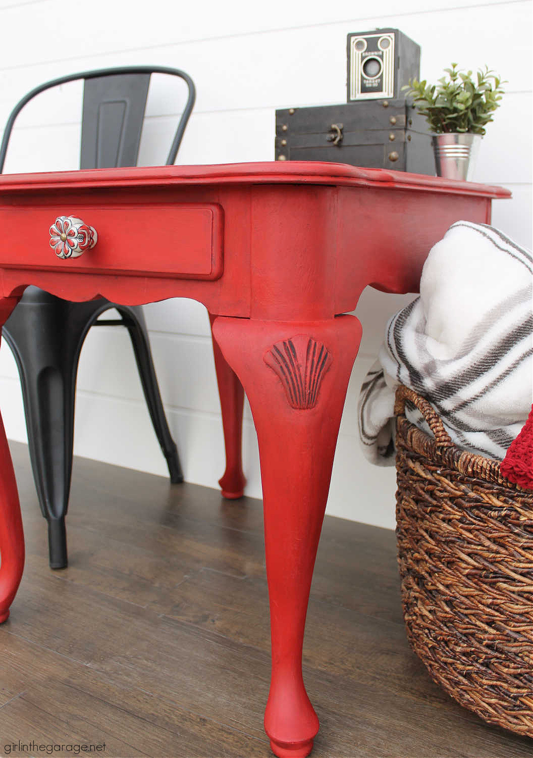 Bold red painted table with Chalk Paint and clear and black wax for drama. DIY tutorial by Girl in the Garage