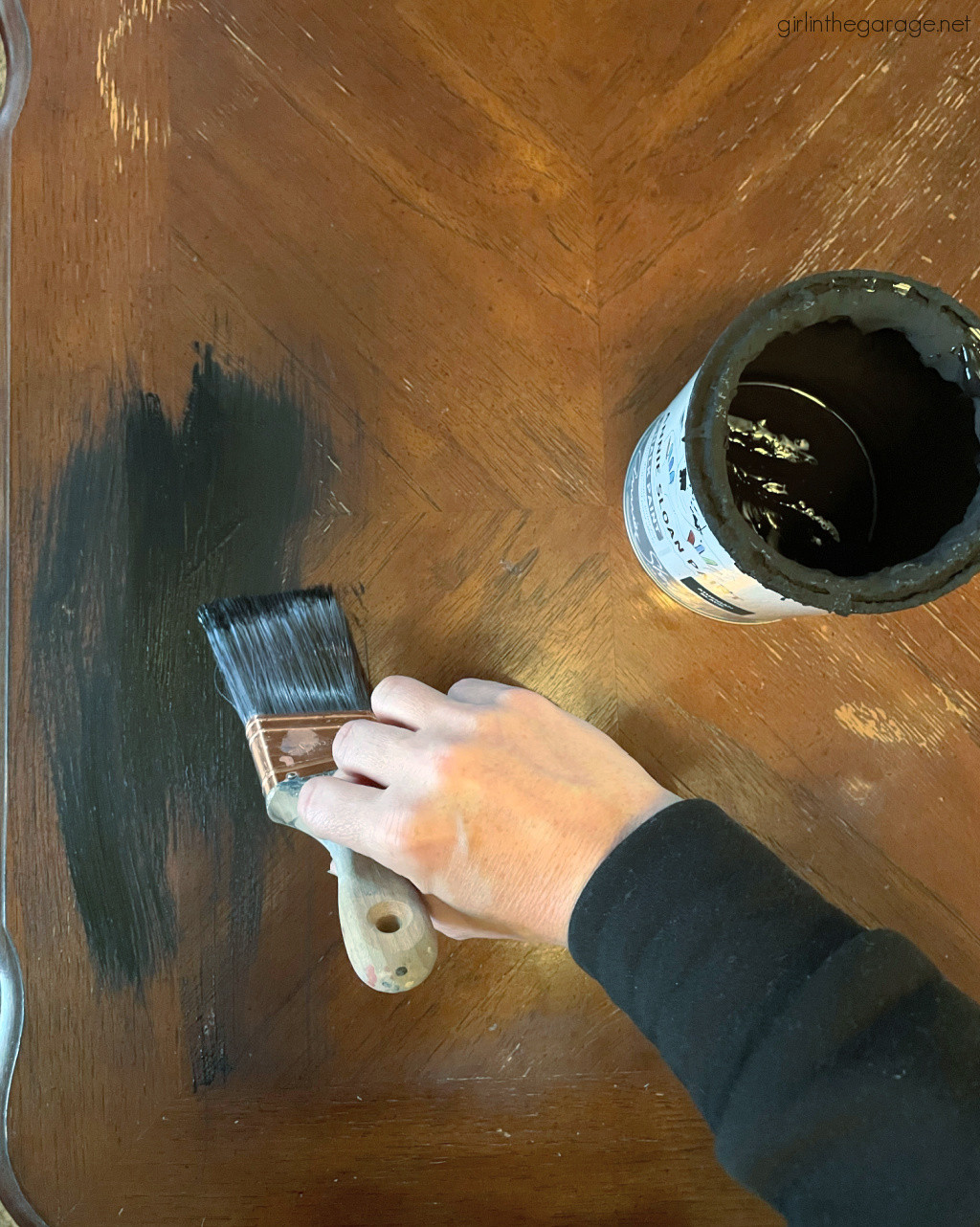 Bold red painted table with Chalk Paint and clear and black wax for drama. DIY tutorial by Girl in the Garage