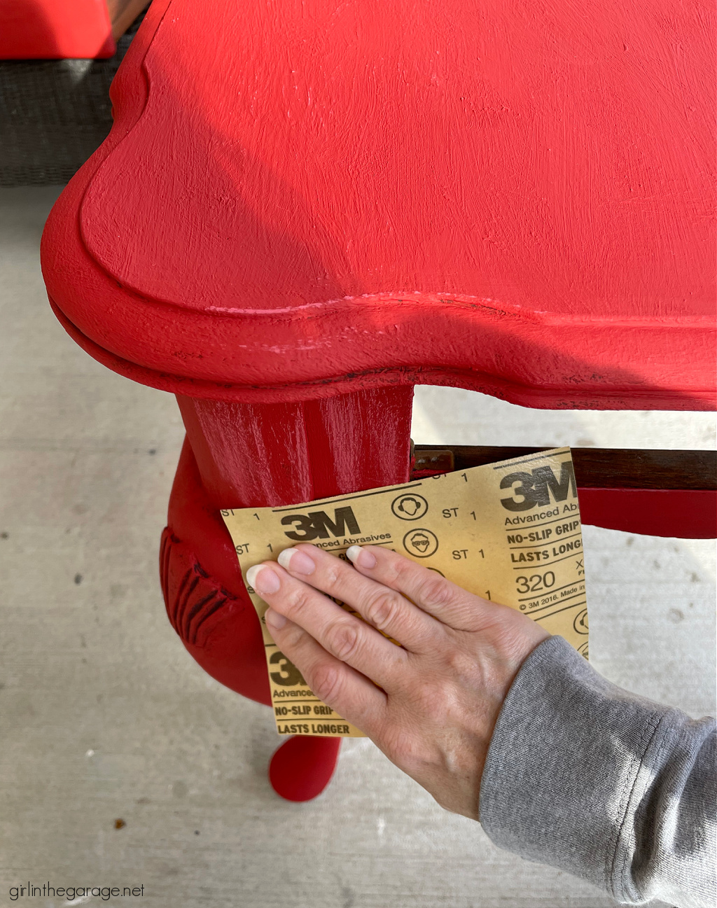 Bold red painted table with Chalk Paint and clear and black wax for drama. DIY tutorial by Girl in the Garage