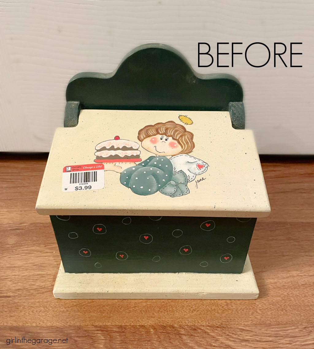 How to easily update a wood recipe box with Rustoleum Chalked Paint and a gorgeous floral image transfer. Tutorial by Girl in the Garage