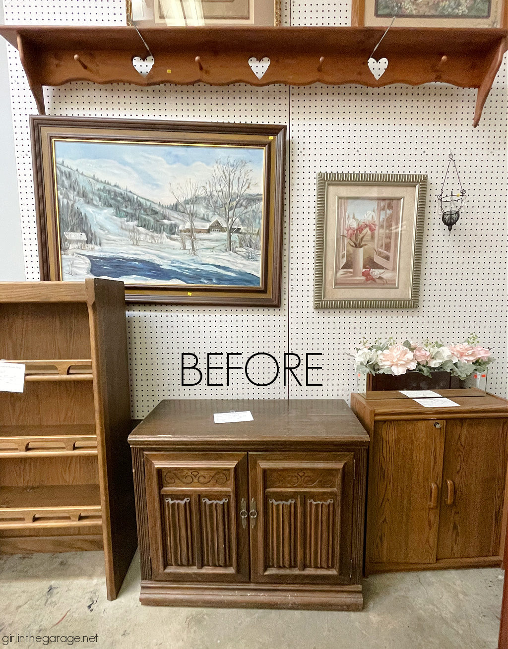 How to paint a vintage wood cabinet with Rustoleum Chalked Paint in Soothing Blue. Step by step painted furniture tutorial by Girl in the Garage.