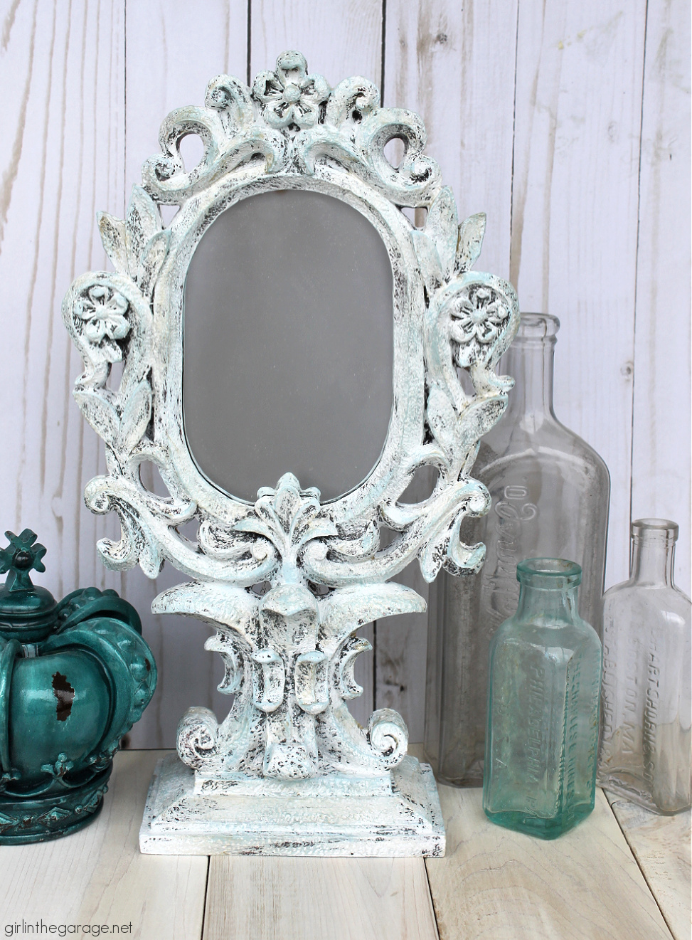 Thrifty decor ideas: How to upcycle a cookie tin and paint a mirror by Girl in the Garage