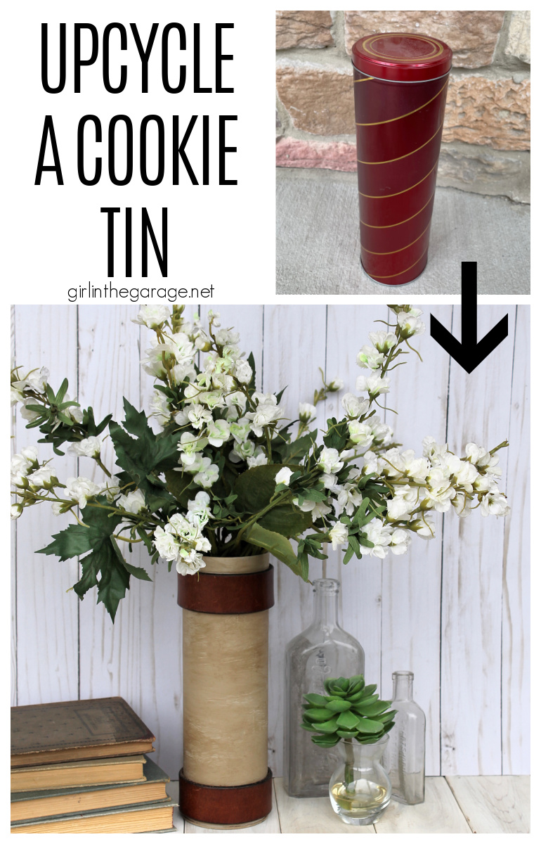 Thrifty decor ideas: How to upcycle a cookie tin and paint a mirror by Girl in the Garage