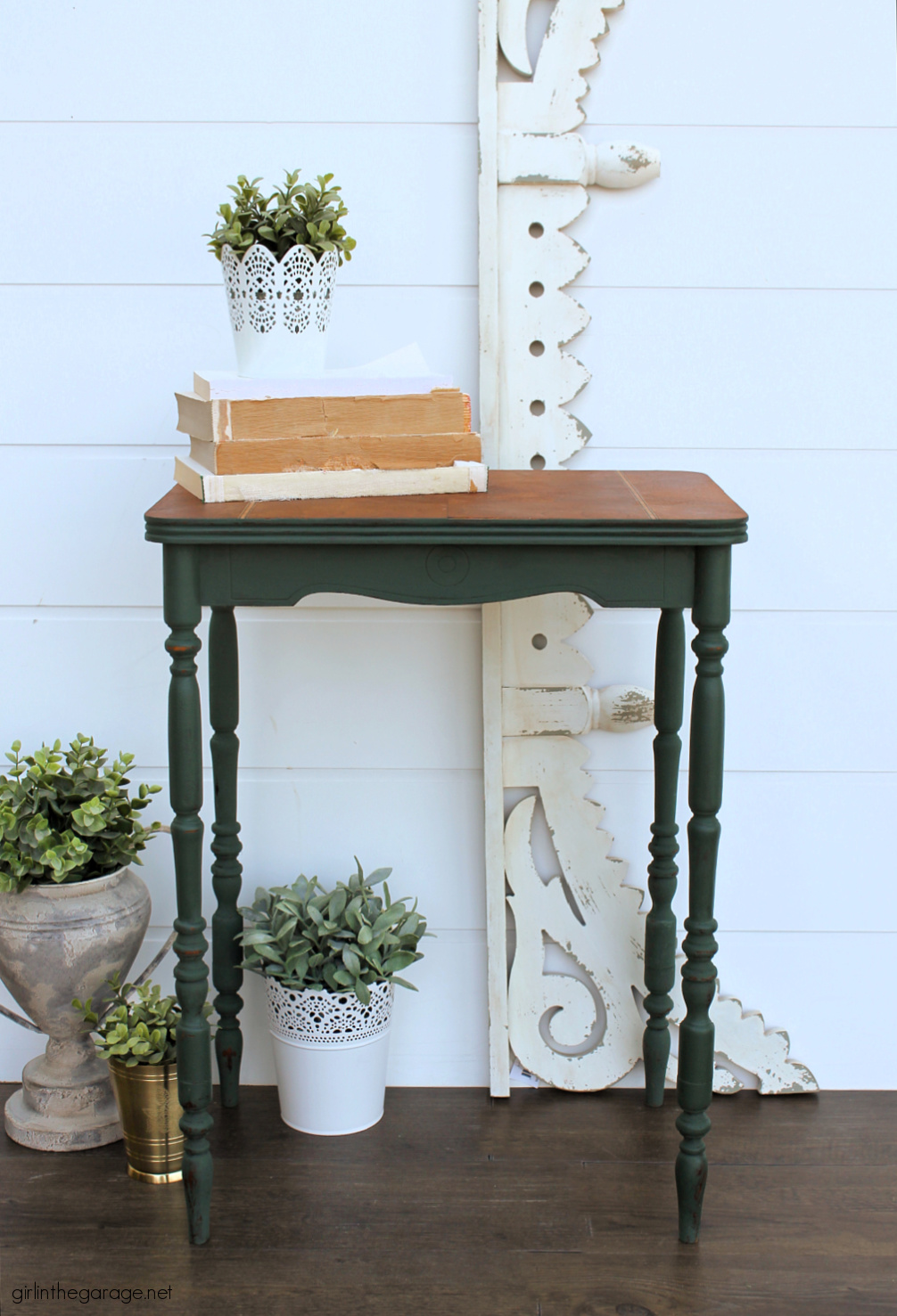 Country Chic Paint in Hollow Hill antique table - Green painted furniture ideas - Girl in the Garage