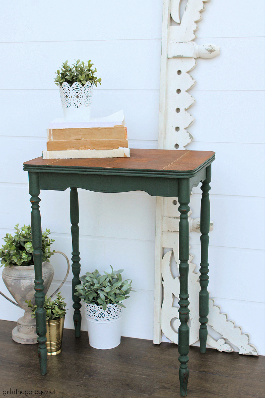 Country Chic Paint in Hollow Hill antique table - Green painted furniture ideas - Girl in the Garage