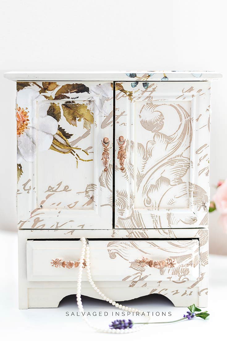 Jewelry box makeover with transfers by Salvaged Inspirations
