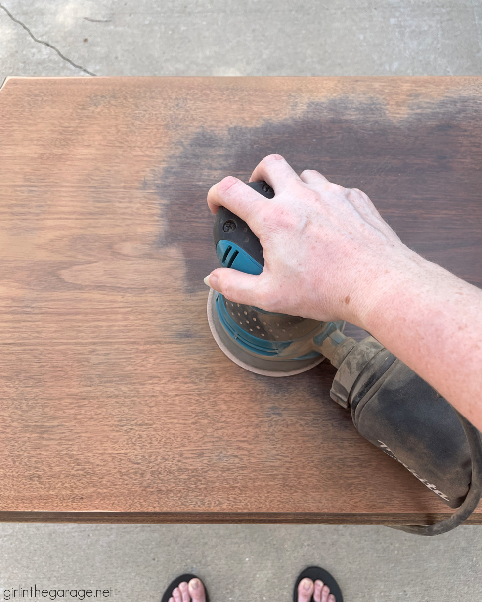 Learn how to refinish an antique harp table with both stain and paint for a gorgeous new look! By Girl in the Garage