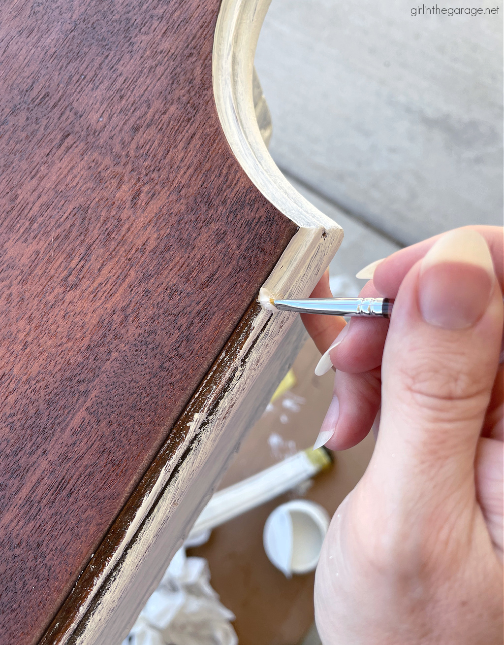 Learn how to refinish an antique harp table with both stain and paint for a gorgeous new look! By Girl in the Garage