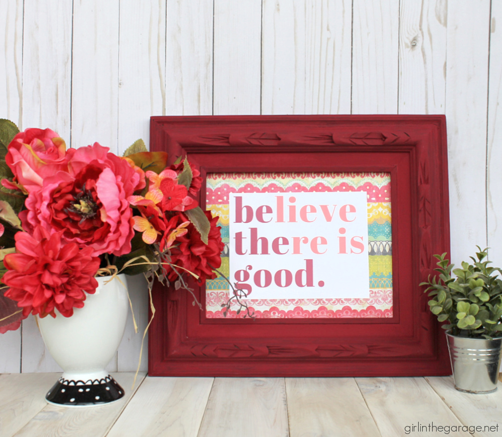 Upcycle a thrifted art frame with this cute and quick idea! Custom wall decor on a budget with this easy DIY home decor idea by Girl in the Garage