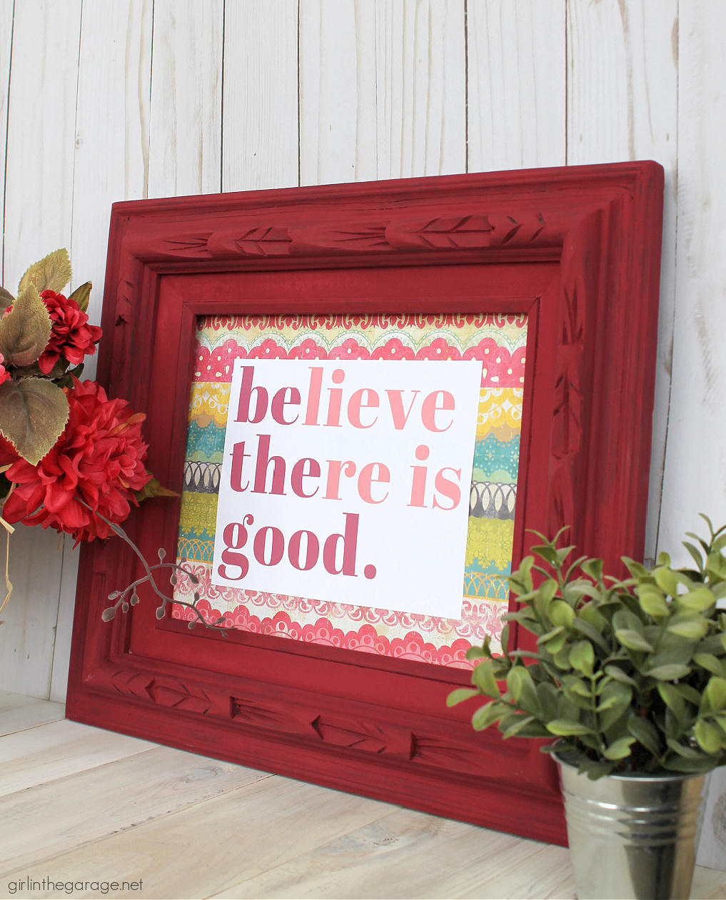 Upcycle a thrifted art frame with this cute and quick idea! Custom wall decor on a budget with this easy DIY home decor idea by Girl in the Garage