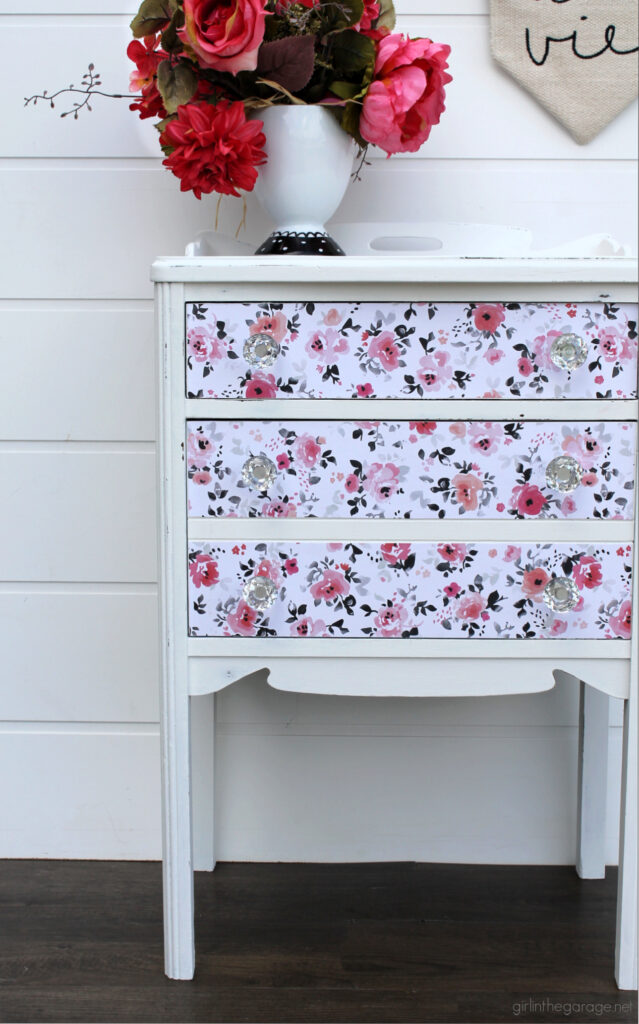 How to Paint a Nightstand White with Decoupage Drawers (and a big fail