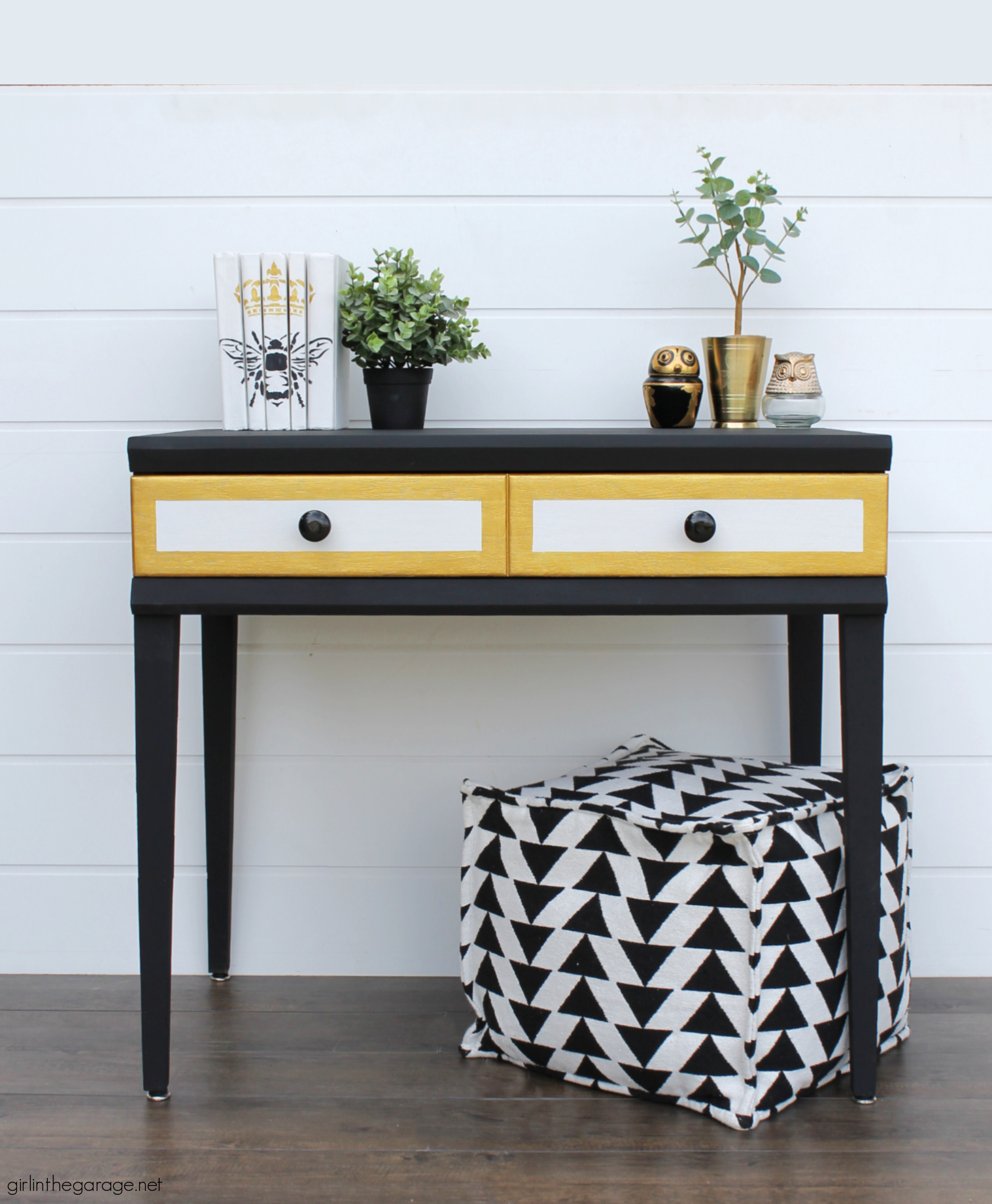 How to paint a desk - Mid century wood desk gets a glamorous makeover by Girl in the Garage