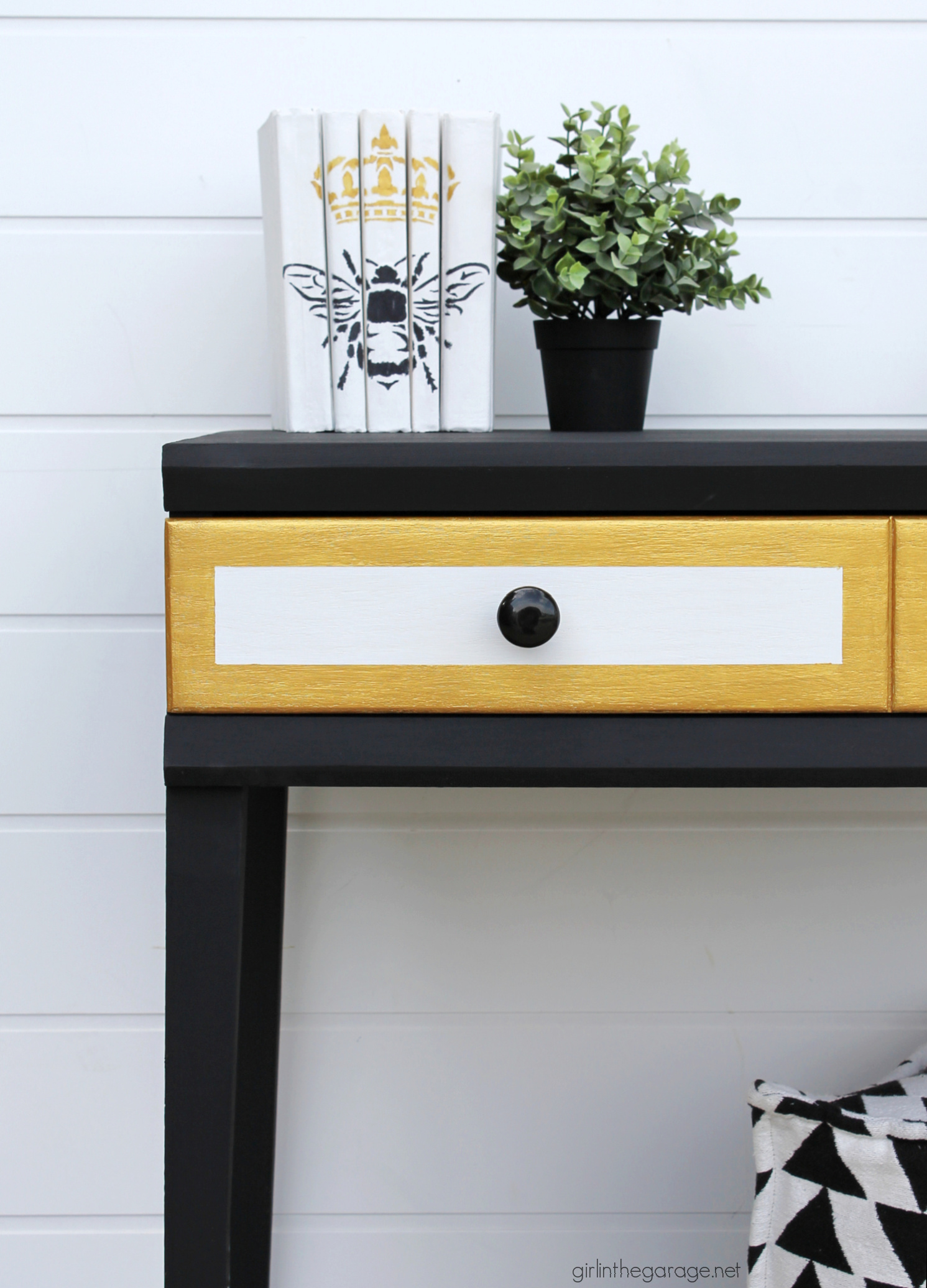 How to paint a desk - Mid century wood desk gets a glamorous makeover by Girl in the Garage