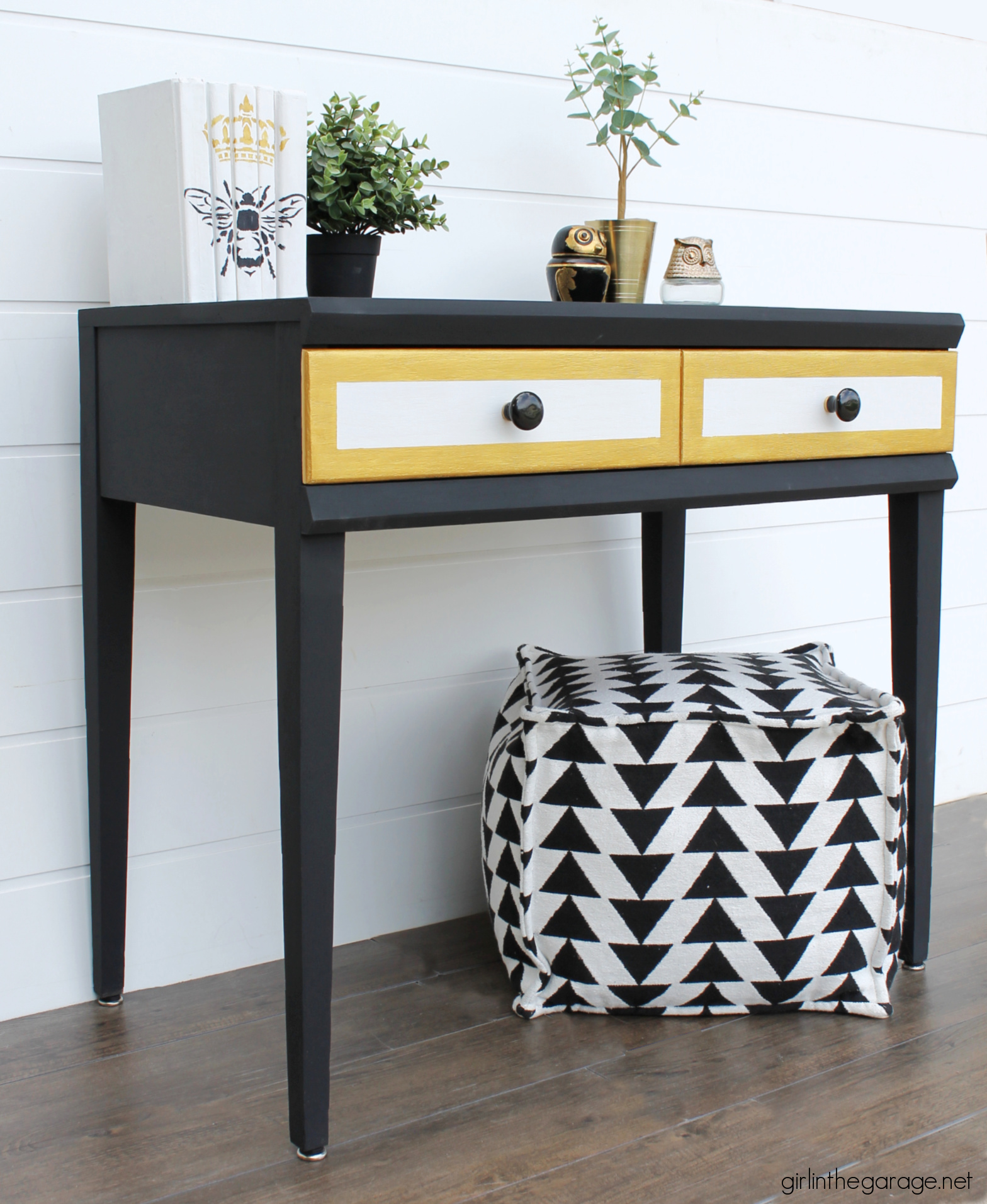 How to paint a desk - Mid century wood desk gets a glamorous makeover by Girl in the Garage