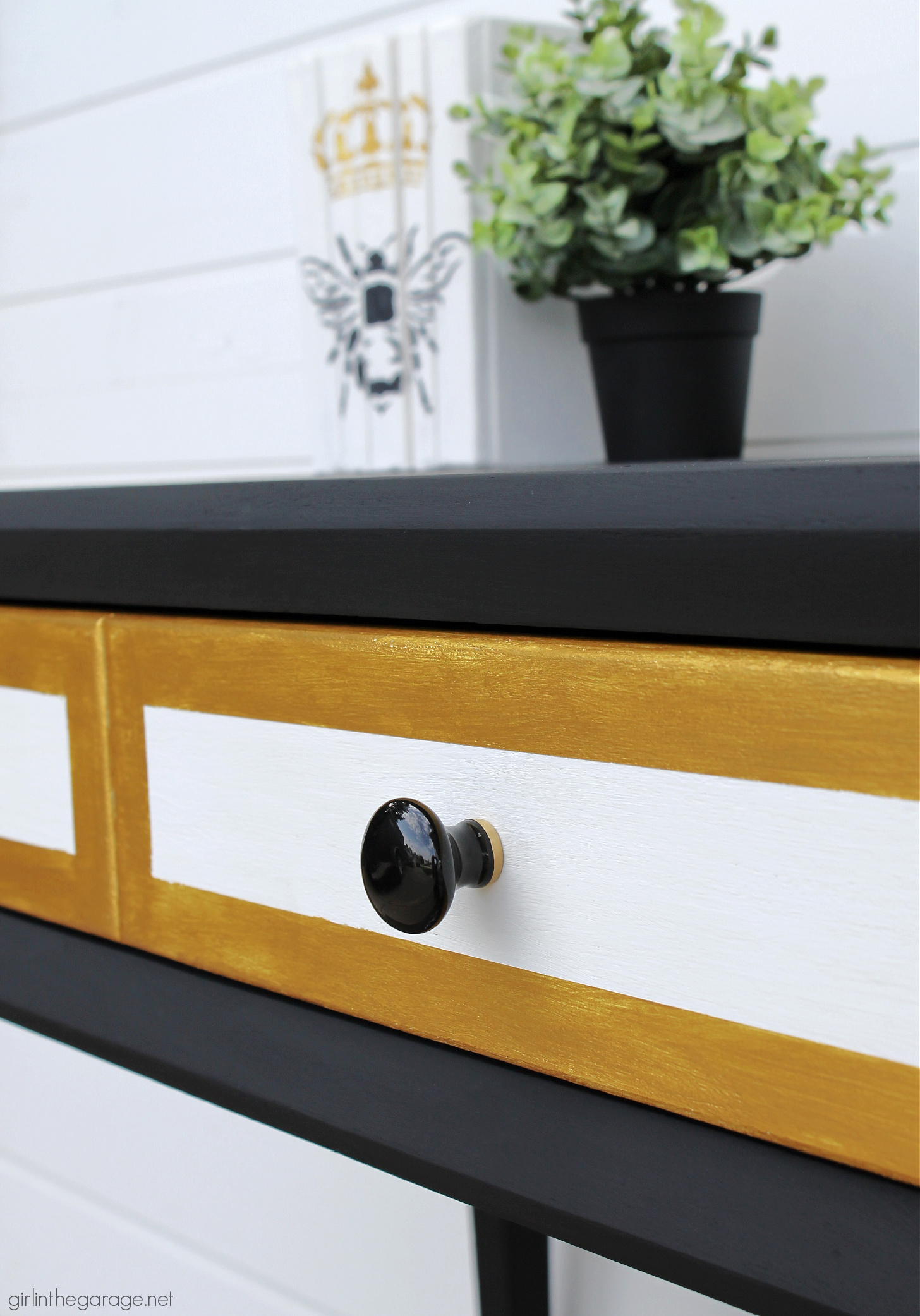 How to paint a desk - Mid century wood desk gets a glamorous makeover by Girl in the Garage