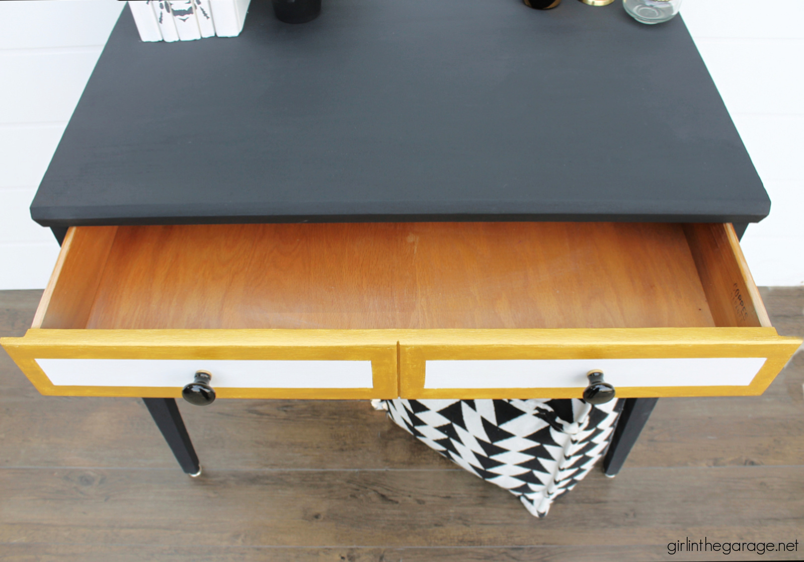 How to paint a desk - Mid century wood desk gets a glamorous makeover by Girl in the Garage