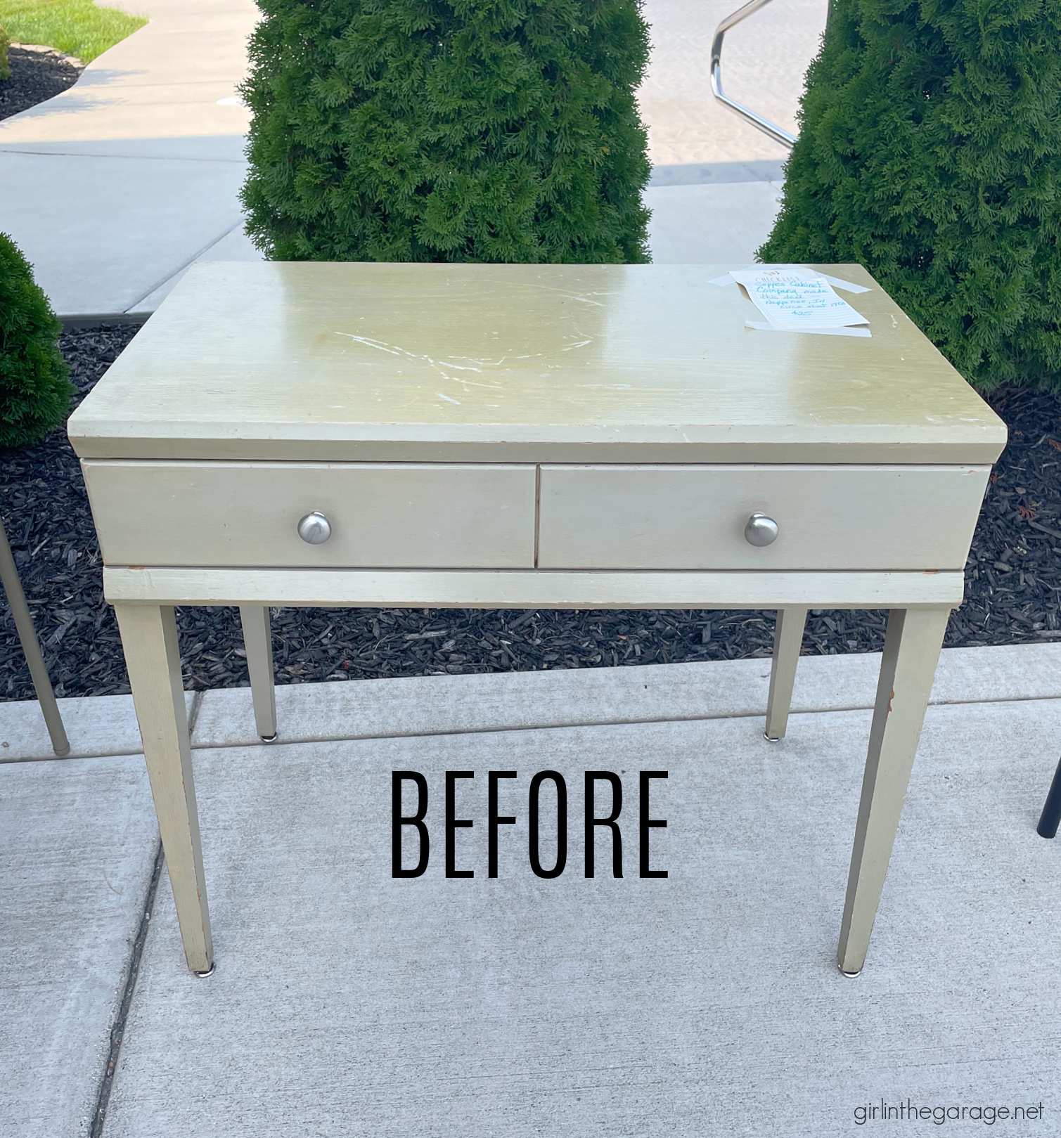 BEFORE: How to paint a desk - Mid century wood desk gets a glamorous makeover by Girl in the Garage