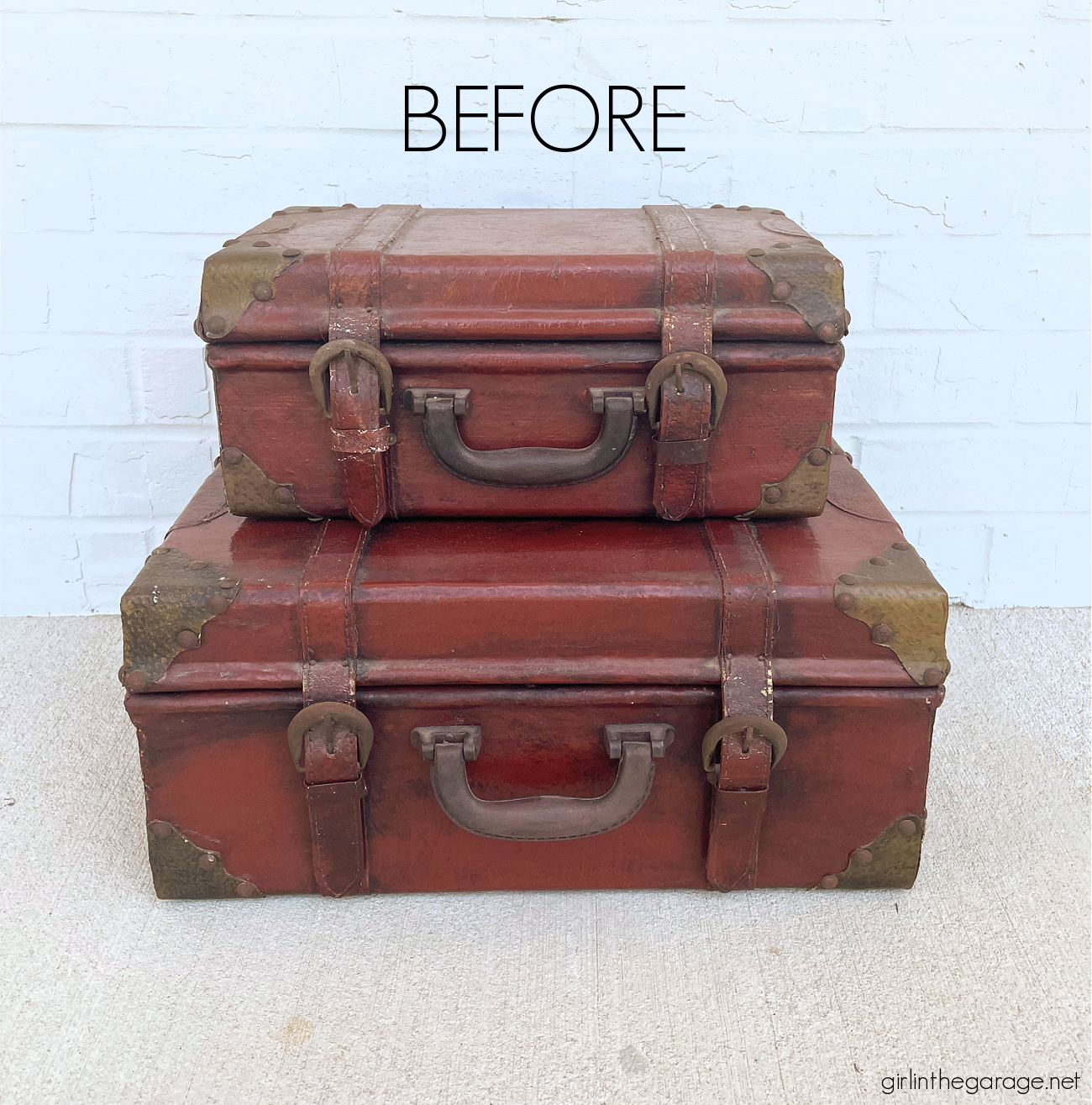 Learn how to paint a leather suitcase as beautiful custom decor for your home. Step by step painting tutorial by Girl in the Garage.