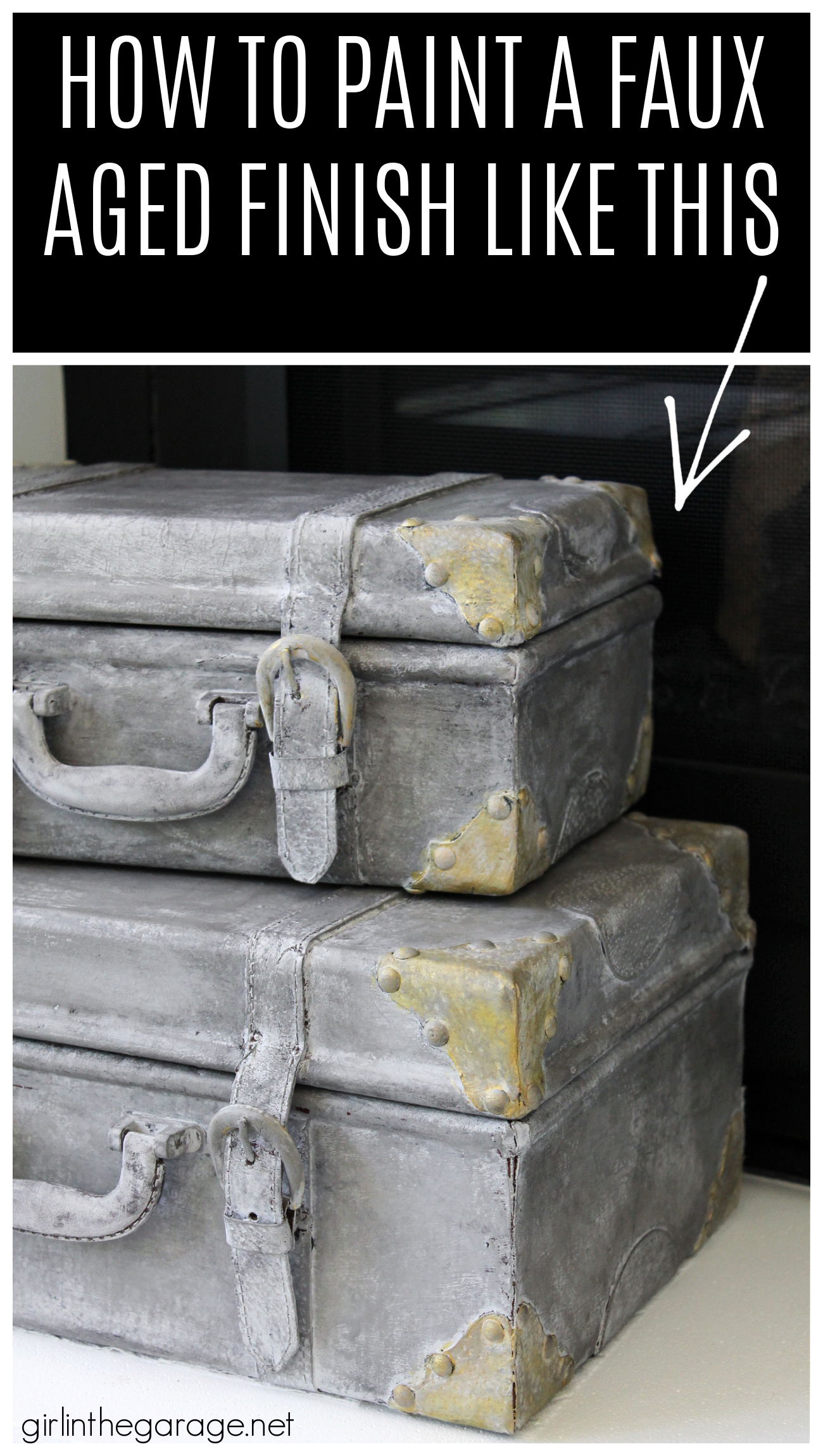 Learn how to paint a leather suitcase as beautiful custom decor for your home. Step by step painting tutorial by Girl in the Garage.