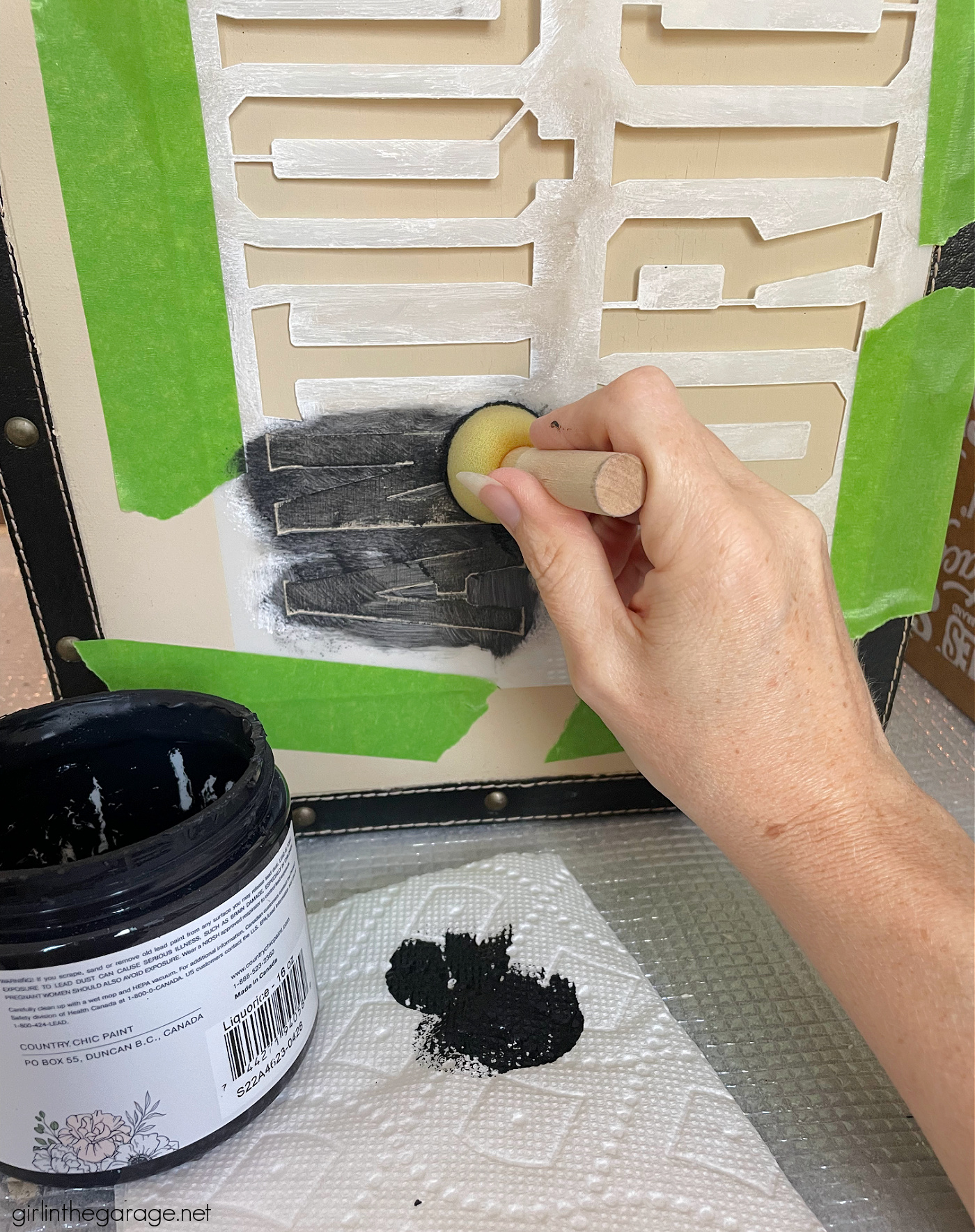 How to paint and stencil a thrifted storage box for a vintage industrial makeover. By Girl in the Garage